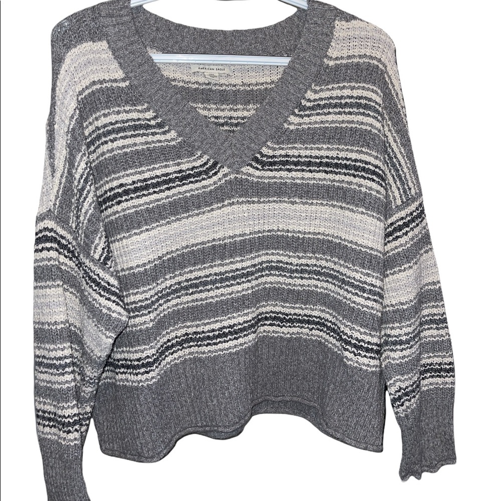 Gray/White striped American Eagle sweater